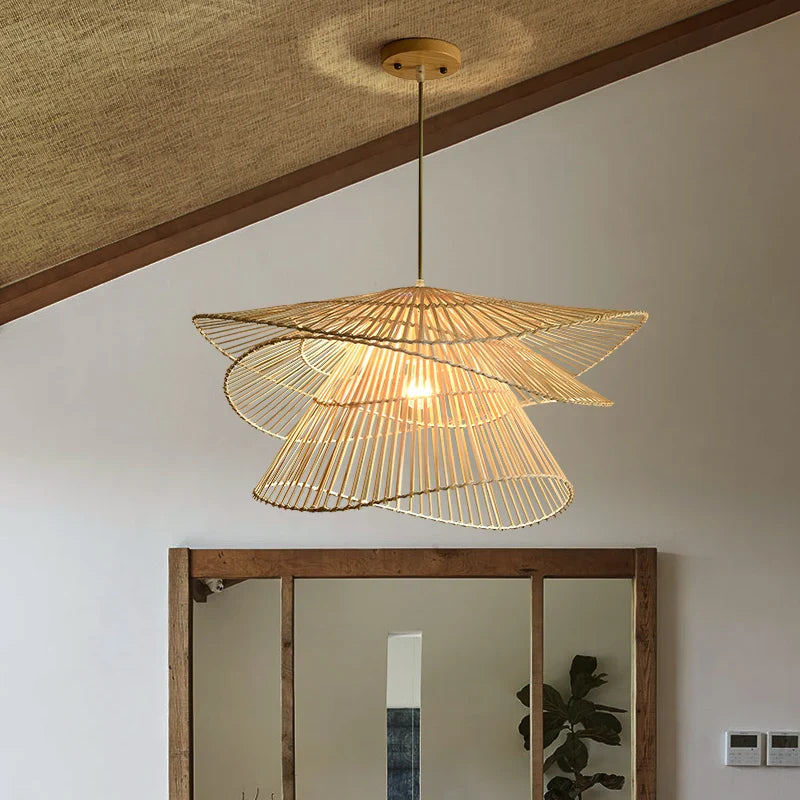 lustre led de bambú ratán creativo para decoración del hogar