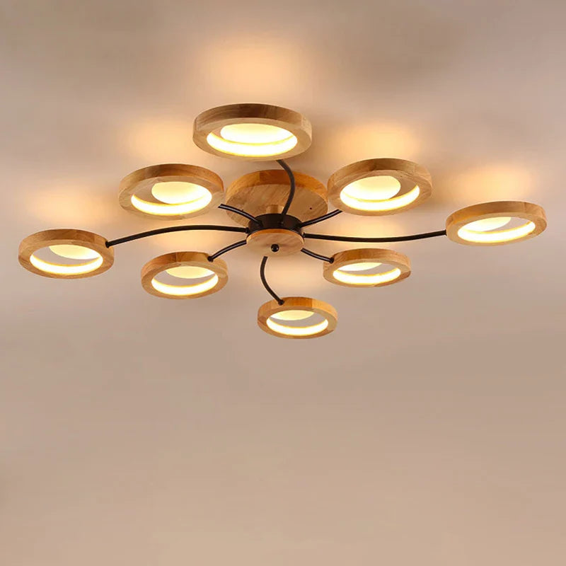 lámparas colgantes modernas en madera con luces led nórdicas
