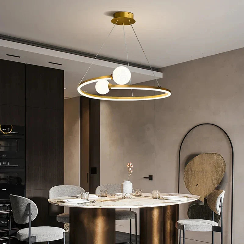 lustre LED anillo creativo nórdico iluminación suspensión moderna