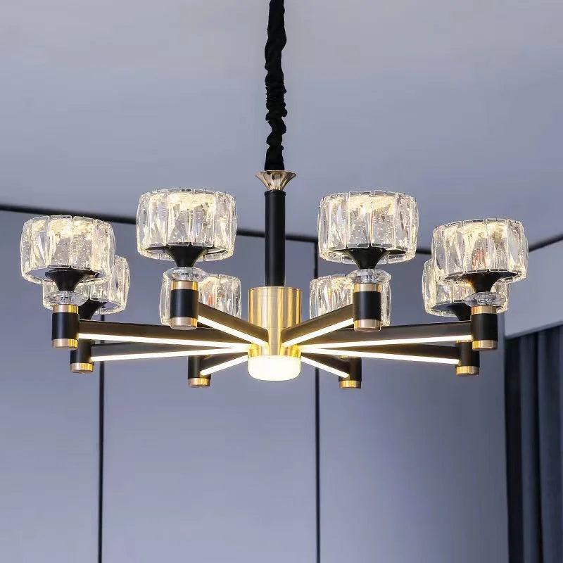 Lámpara de araña LED lujo nórdico salón cristal moderno minimalista lujo comedor dormitorio oro y negro plafones