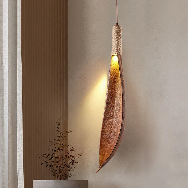 Lámpara colgante para salón japonés Wabi-sabi arte retro familia anfitriona hoja natural luz LED restaurante personalidad tienda de ropa