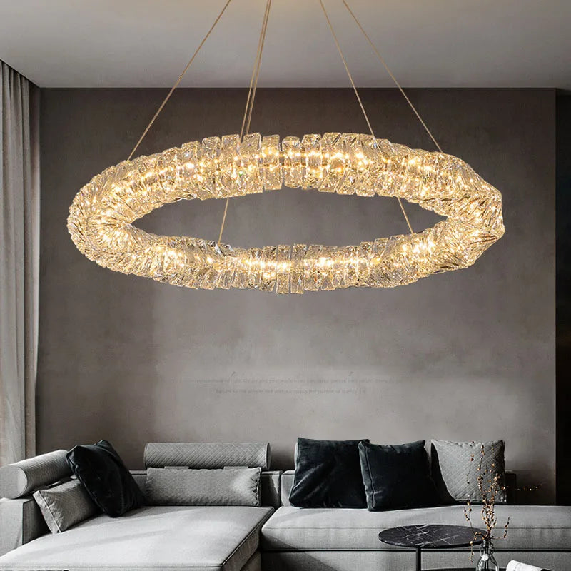 Lámpara de araña dorada regulable anillo de luz interior casa dormitorio comedor salón techo moderno lujo cristal LED