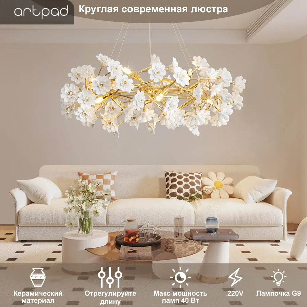 lámpara colgante de cerámica con flores francesas para decoración romántica