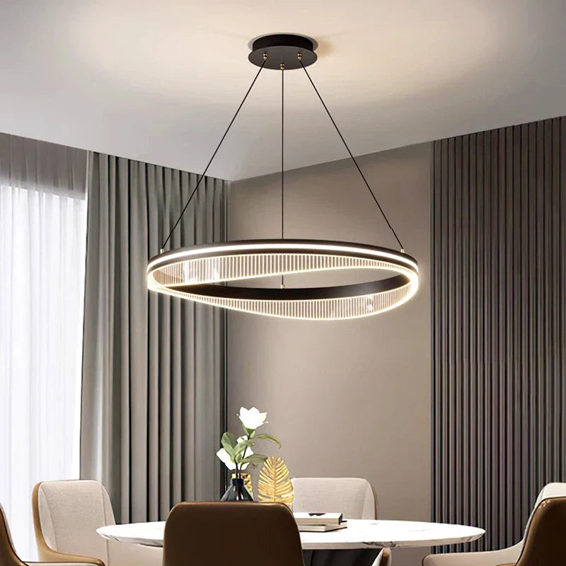 Lámpara colgante LED moderna redonda negra para iluminación de salón interior