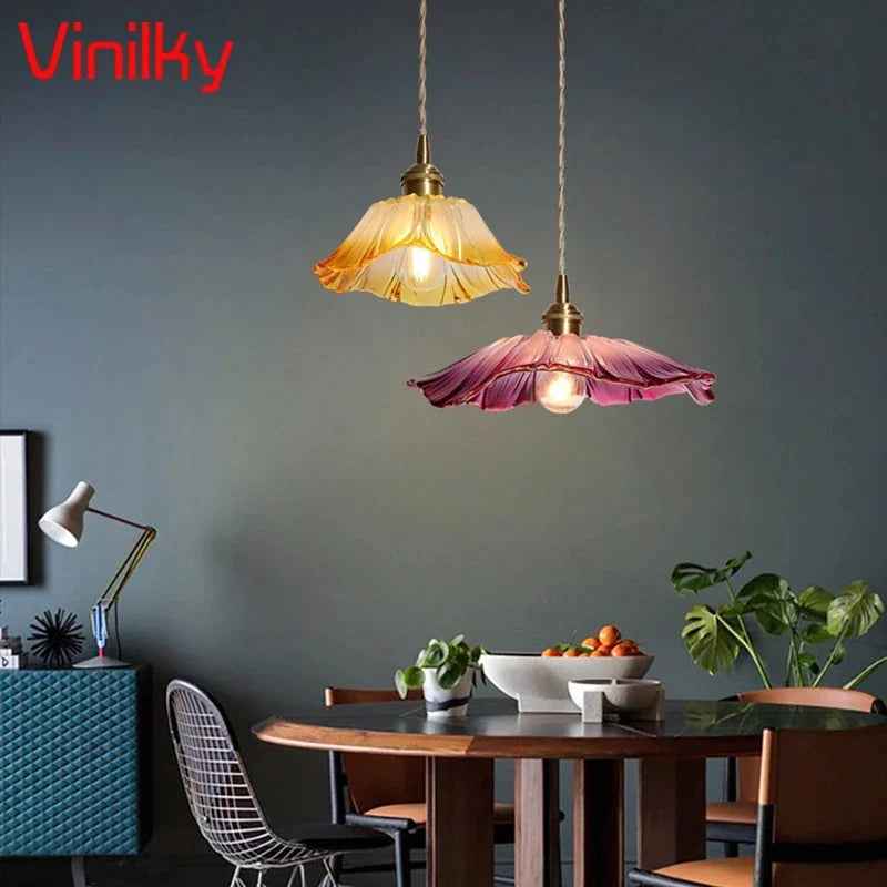 Lámpara colgante minimalista nórdica estilo japonés en latón vidrio Restaurante candelabro habitación mesita pasillo balcón bar lámparas de flores