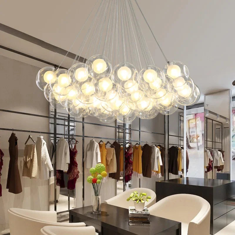 lámpara colgante moderna de vidrio con burbujas led para tiendas