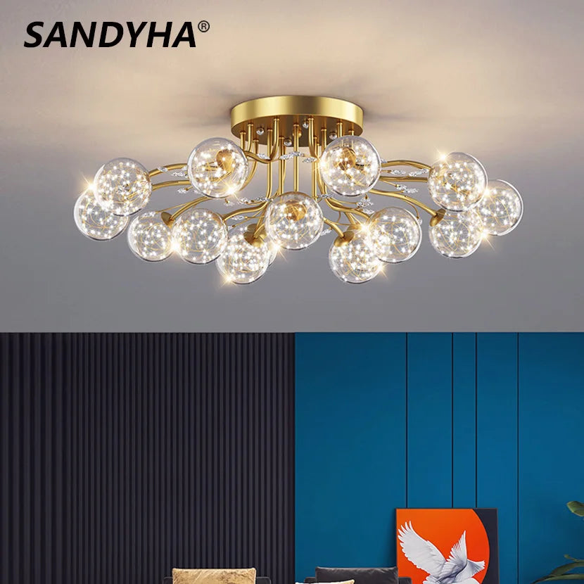 lámpara colgante led estrella sandyha con bola de vidrio y cristal