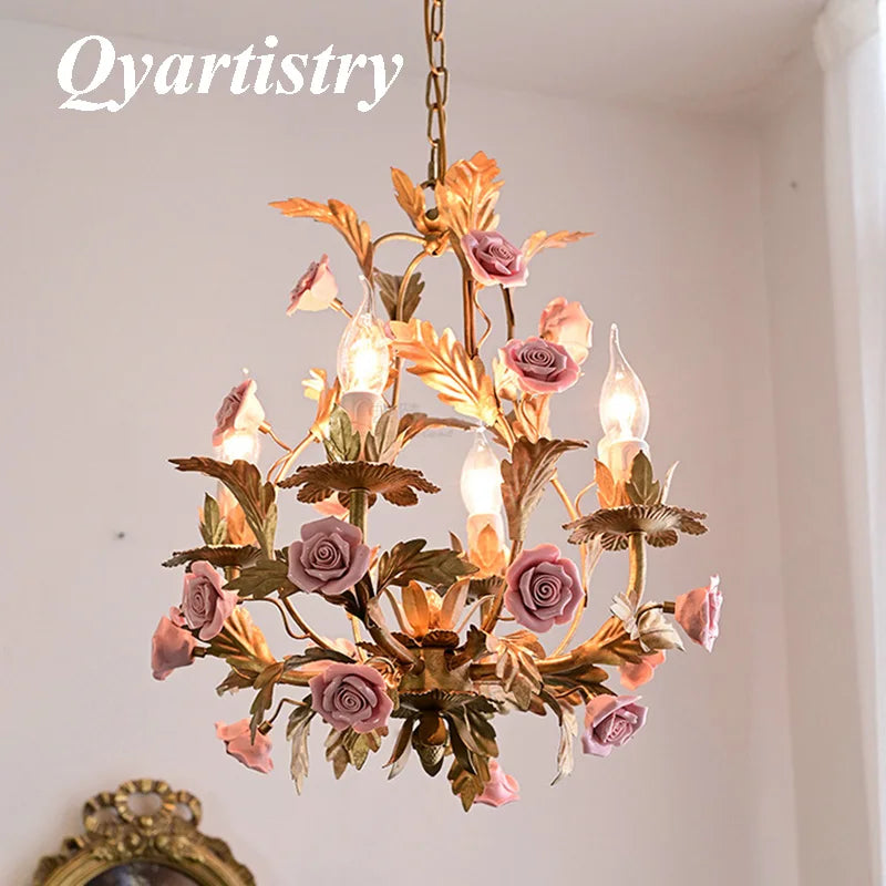 lámpara de techo LED floral de cerámica y cobre para interior decorativo