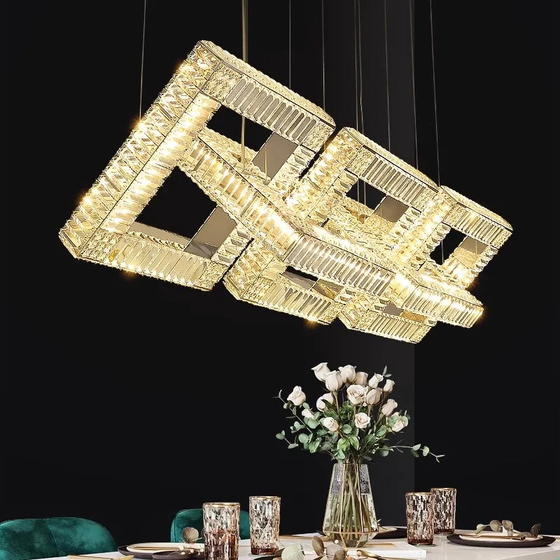 Candelabro de diseño cristal dorado cuadrado moderno