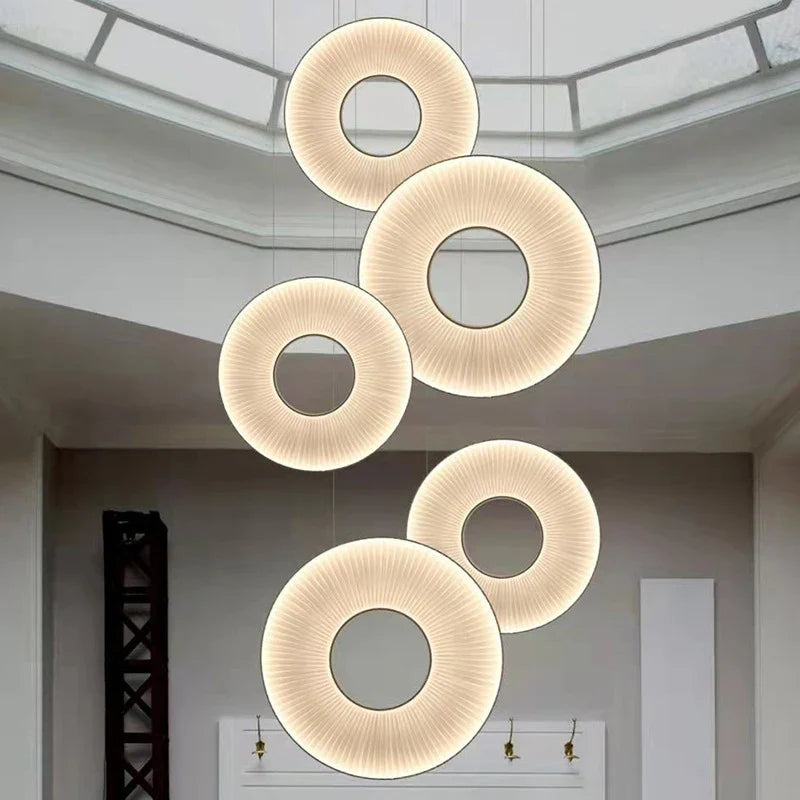 Lámpara colgante moderna de tela iris LED para decoración de hotel
