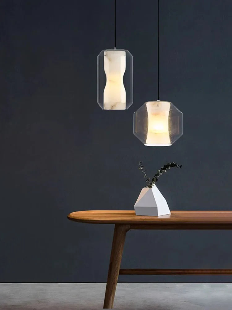 lámpara de araña de vidrio con mármol natural diseño moderno minimalista decoración
