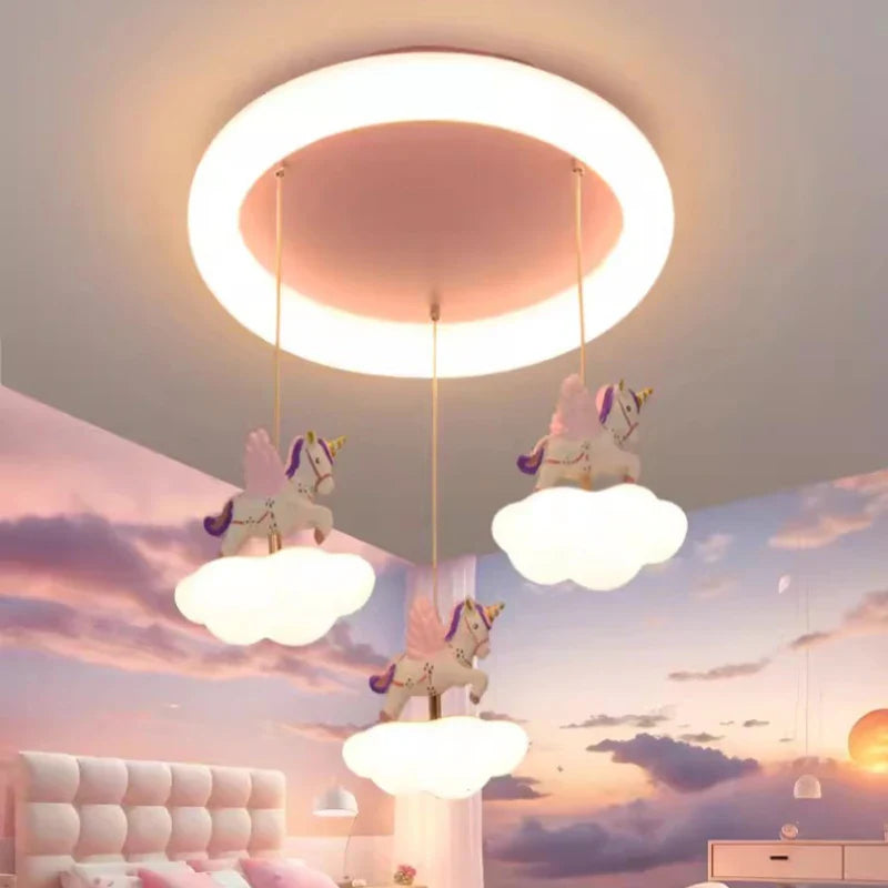 lámpara colgante romántica unicornio nube para habitación infantil moderna