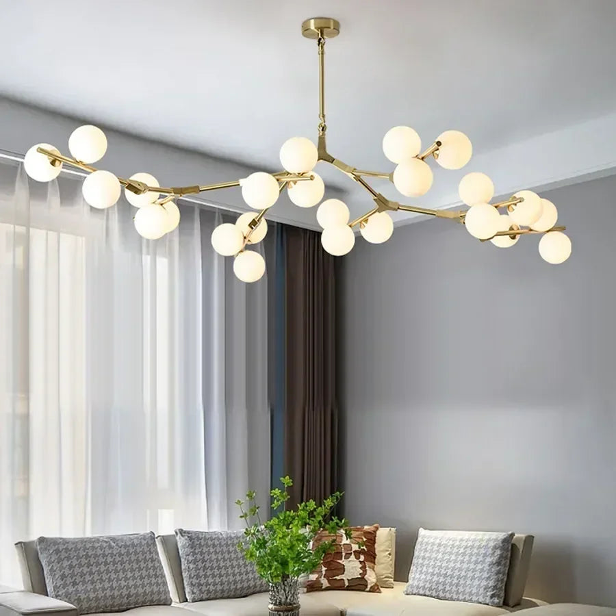 lámpara colgante moderna de vidrio con ramas led suspendidas