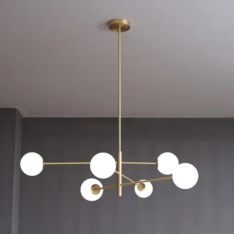 lámpara led moderna de cobre con bola de vidrio mate