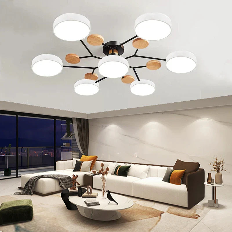 lámpara colgante led minimalista nórdica de madera para iluminación interior