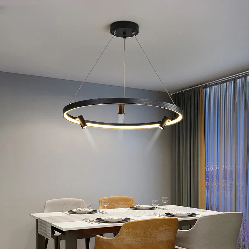 lámpara colgante led simple y moderna con anillo suspensión negro