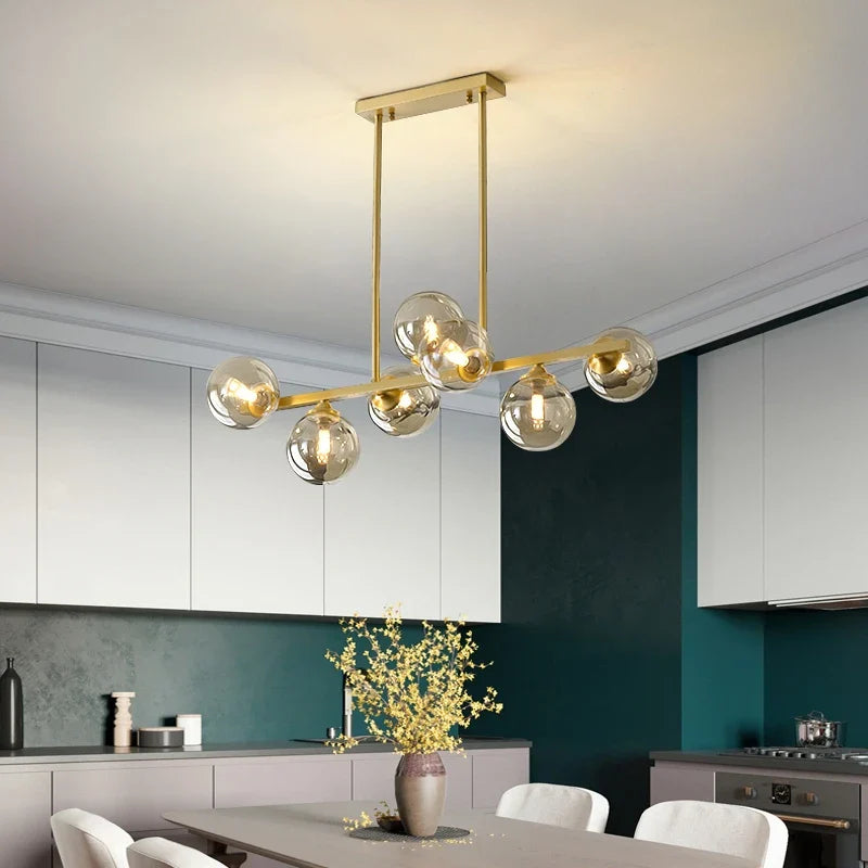 lámpara colgante suspendida de cobre con bola de vidrio para decoración interior