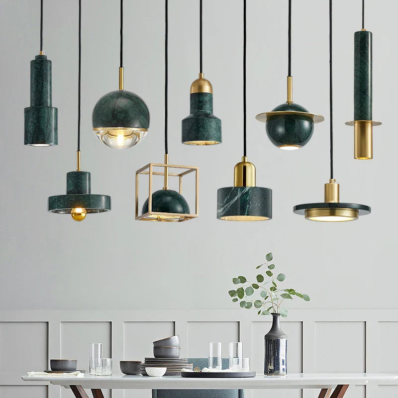 lustre LED diseño nórdico moderno minimalista luminaria decorativa en mármol cobre