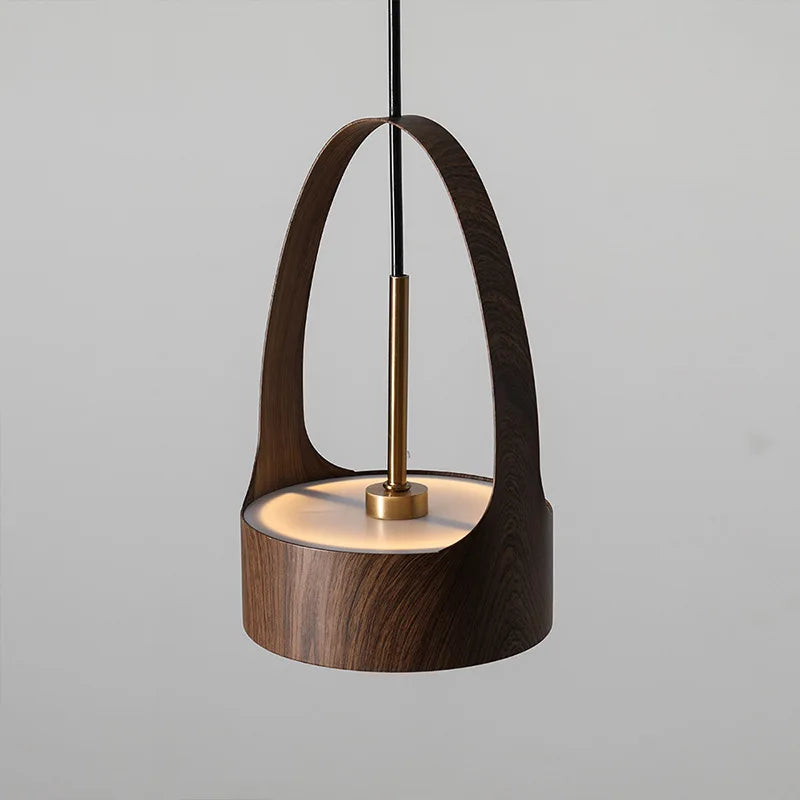 lustre moderno imitación grano de madera estilo nórdico LED suspensión