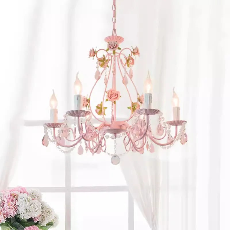 lustre de cristal ramo floral estilo pastoral para habitación infantil