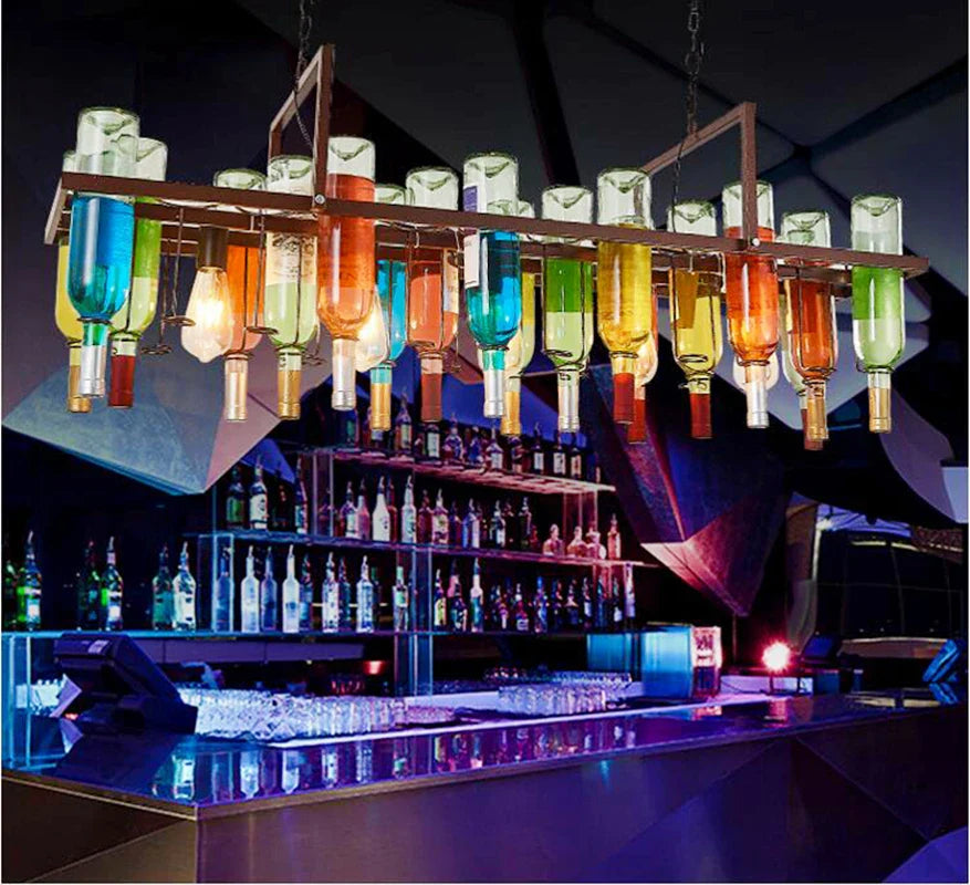 Lámpara colgante botella de vino de vidrio E27 LED vintage americano retro industrial bar creativo café restaurante iluminación