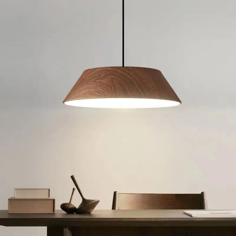 Nórdico simple nogal color madera veta lámpara led japonesa comedor barra lámpara wabi sabi arte café mesa suspensión