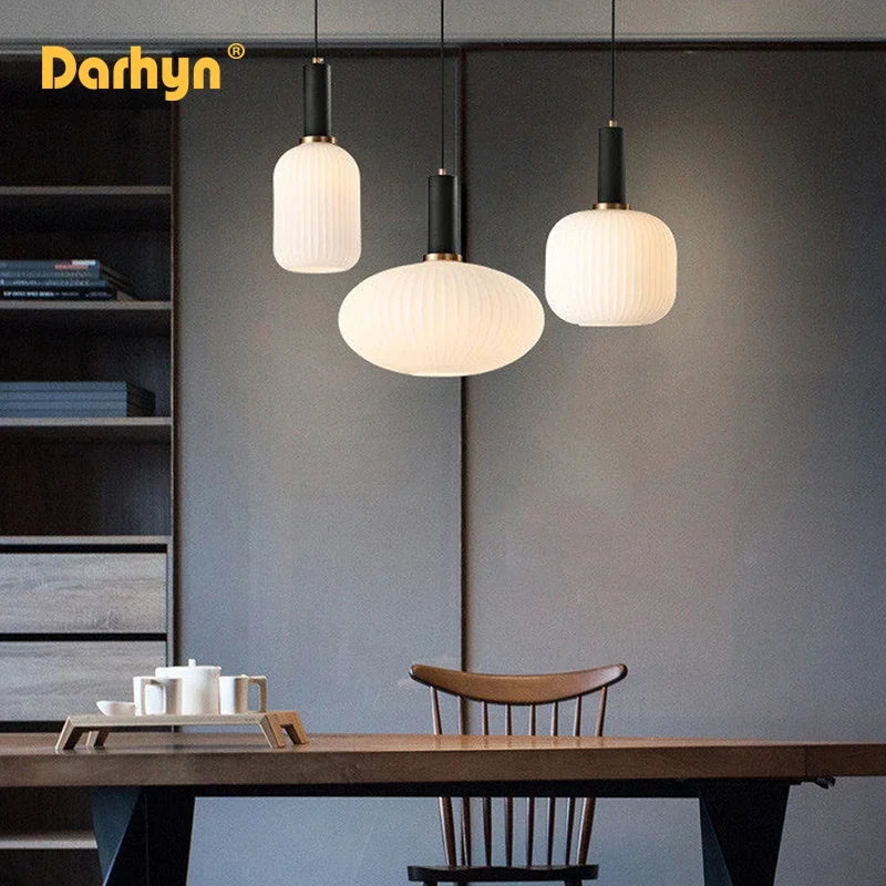 lámpara nórdica simple led de vidrio colgante para restaurante