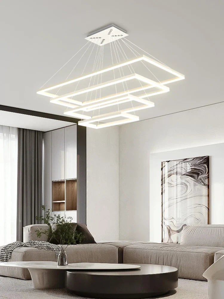 lámpara colgante led de aluminio fantasía con iluminación rectangular suspendida