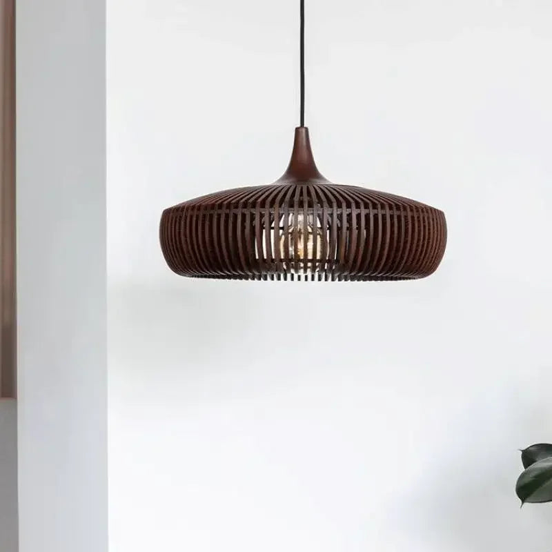 Lámpara de madera redonda retro para mesa de restaurante con LED