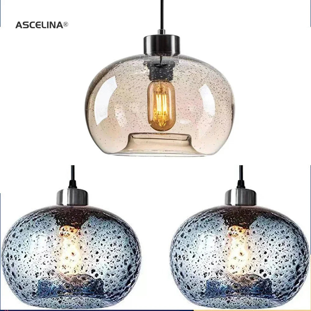 lámpara colgante vintage de vidrio con burbujas de aire