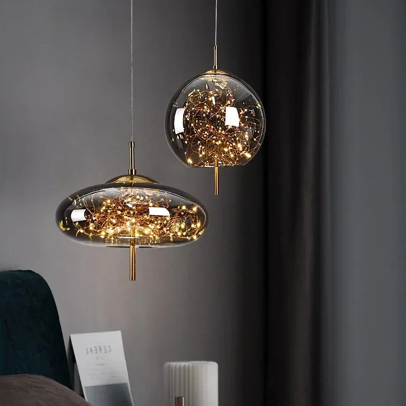 Lámpara colgante de vidrio oval cilíndrico escandinavo moderno con 1 punto luminoso para la
