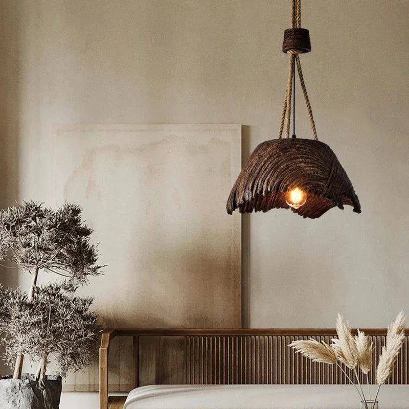 Lámpara colgante nórdica wabi sabi imitación madera formas extrañas decoración del hogar