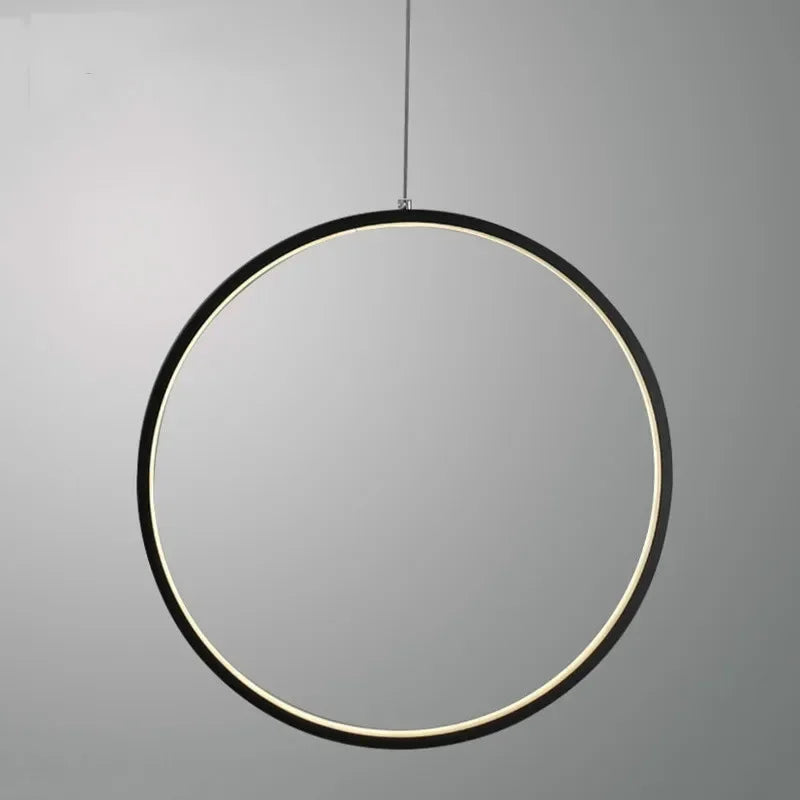 Lámpara colgante LED minimalista luz anillo redondo círculo candelabro para casa sala de estar iluminación interior candelabro negro luminarias