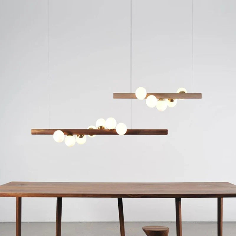 lámpara de araña de madera de nogal y vidrio diseño moderno para interior elegante