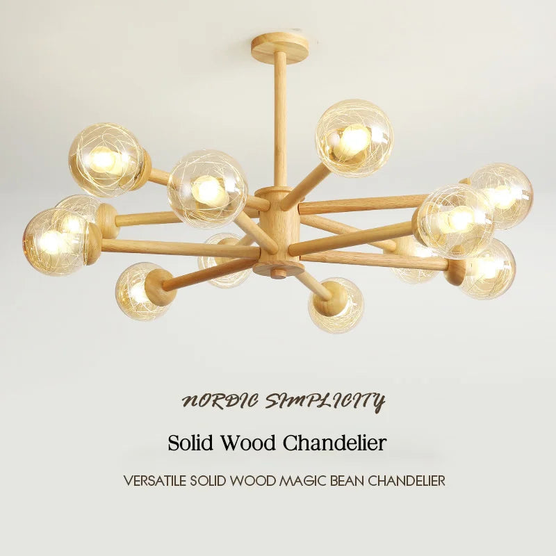 lámpara colgante moderna de madera con pantalla de vidrio para decoración del hogar