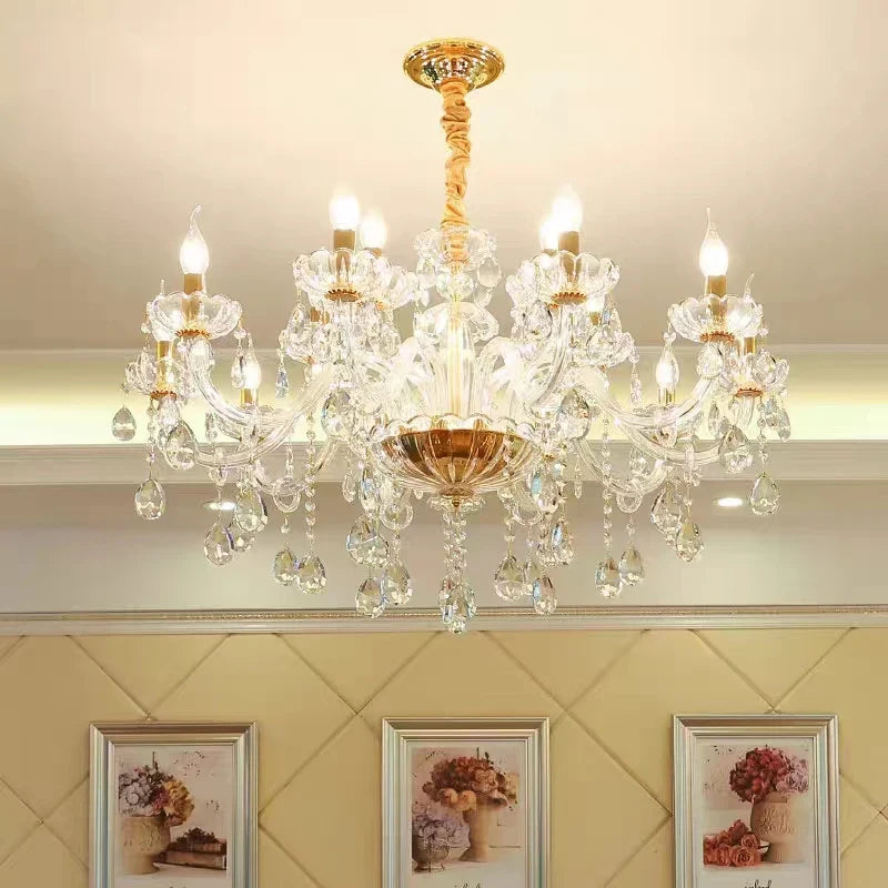 Candelabro de cristal transparente europeo para una iluminación lujosa