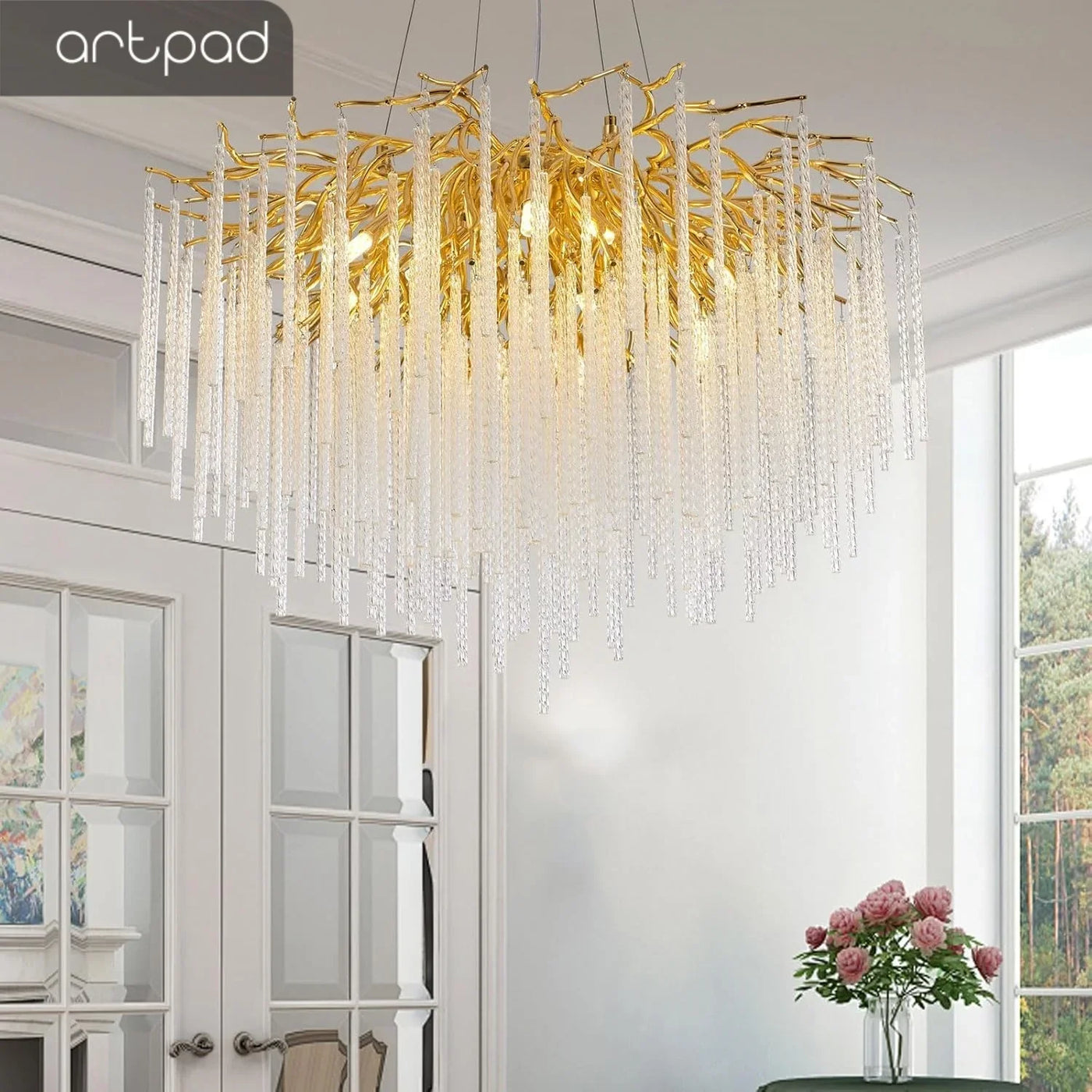 Lámpara colgante de cristal dorado moderna elegancia
