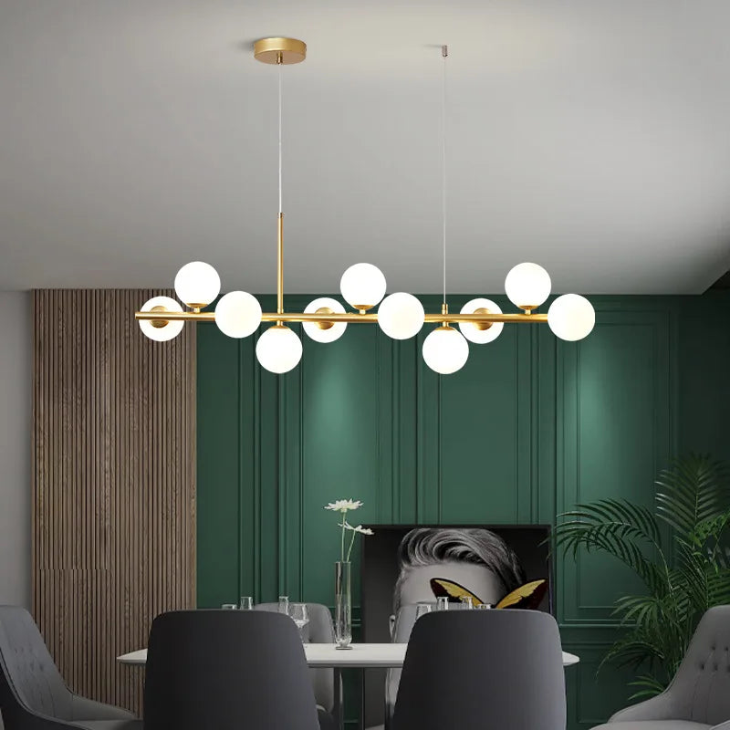 lámpara colgante larga moderna en bola de vidrio pantalla colgante decoración led