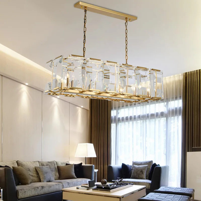 lámpara moderna en cristal k9 suspensión rectangular de gran tamaño
