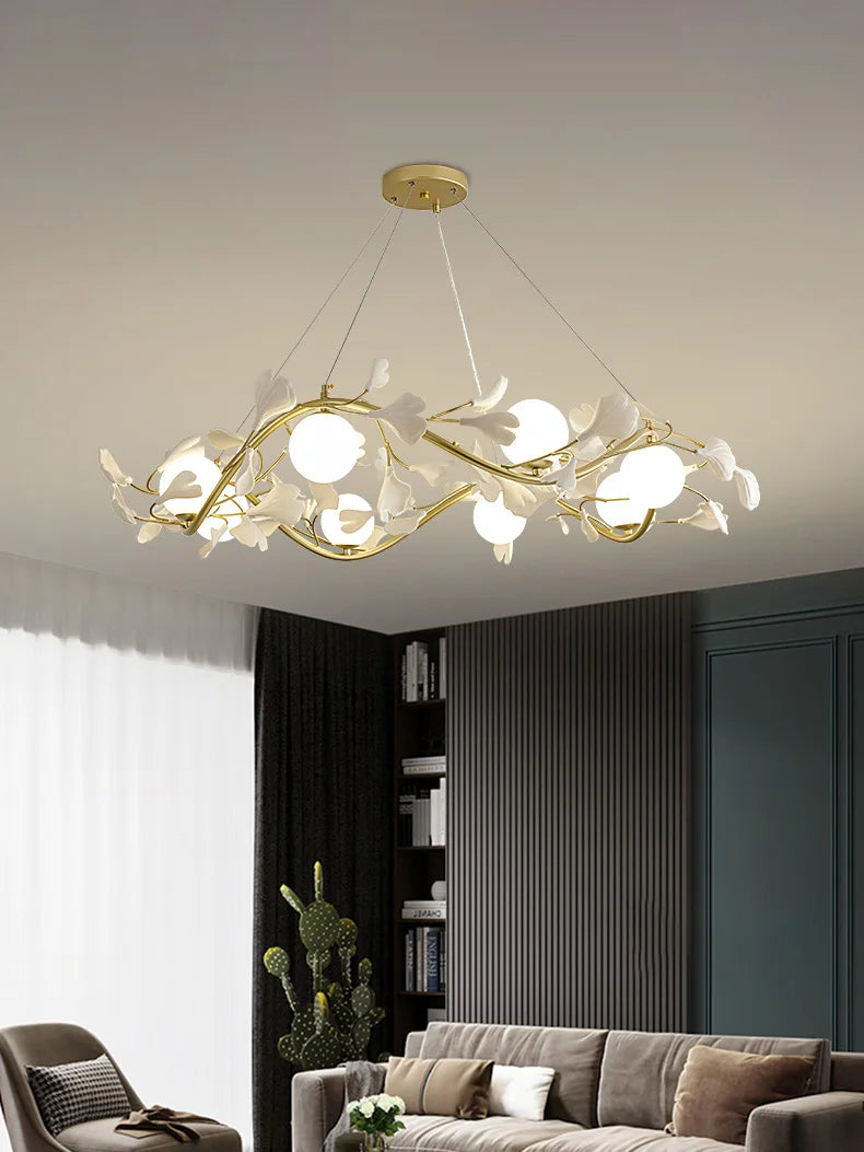lámpara con hojas de ginkgo con iluminación LED decorativa moderna