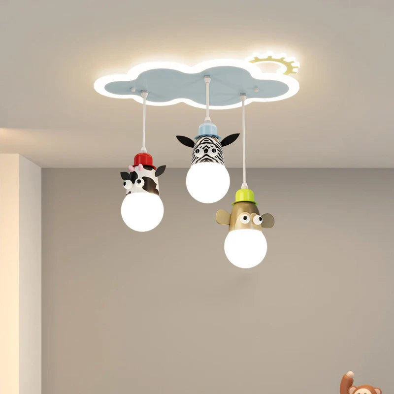 lámpara de techo de dibujos animados animal con luces nocturnas nube para niños