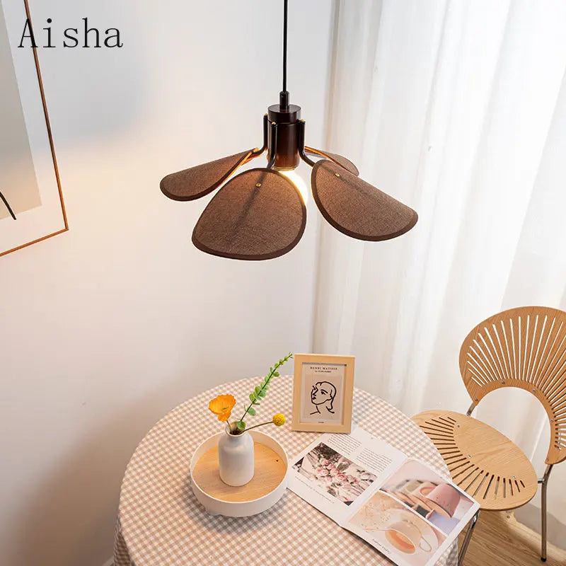 lámpara colgante vintage de tela tejida estilo japonés para iluminación artística