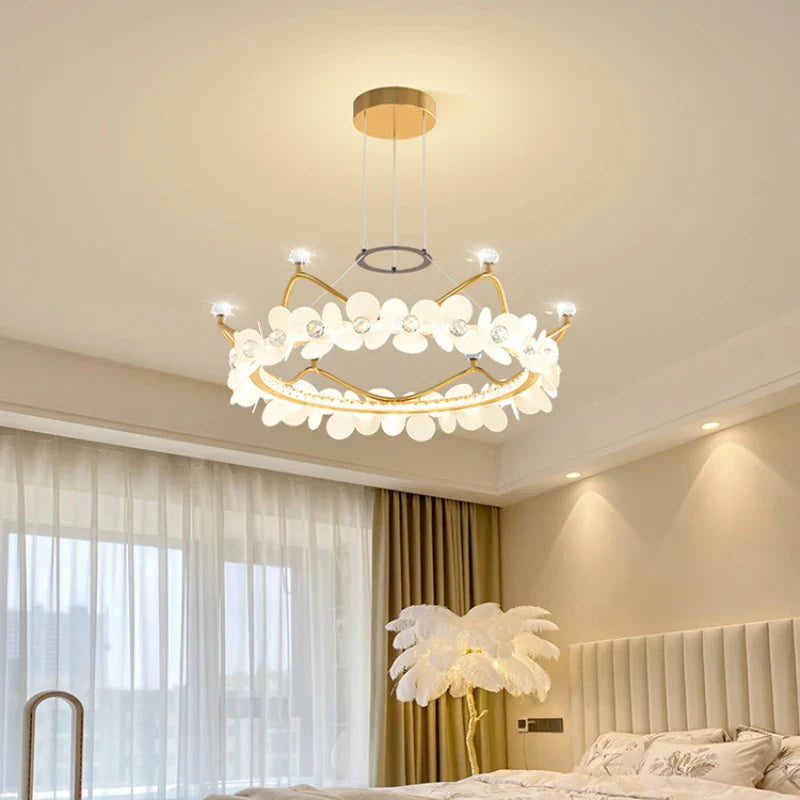 lámpara de techo de cristal corona dorada para decoración infantil estrella lujosa