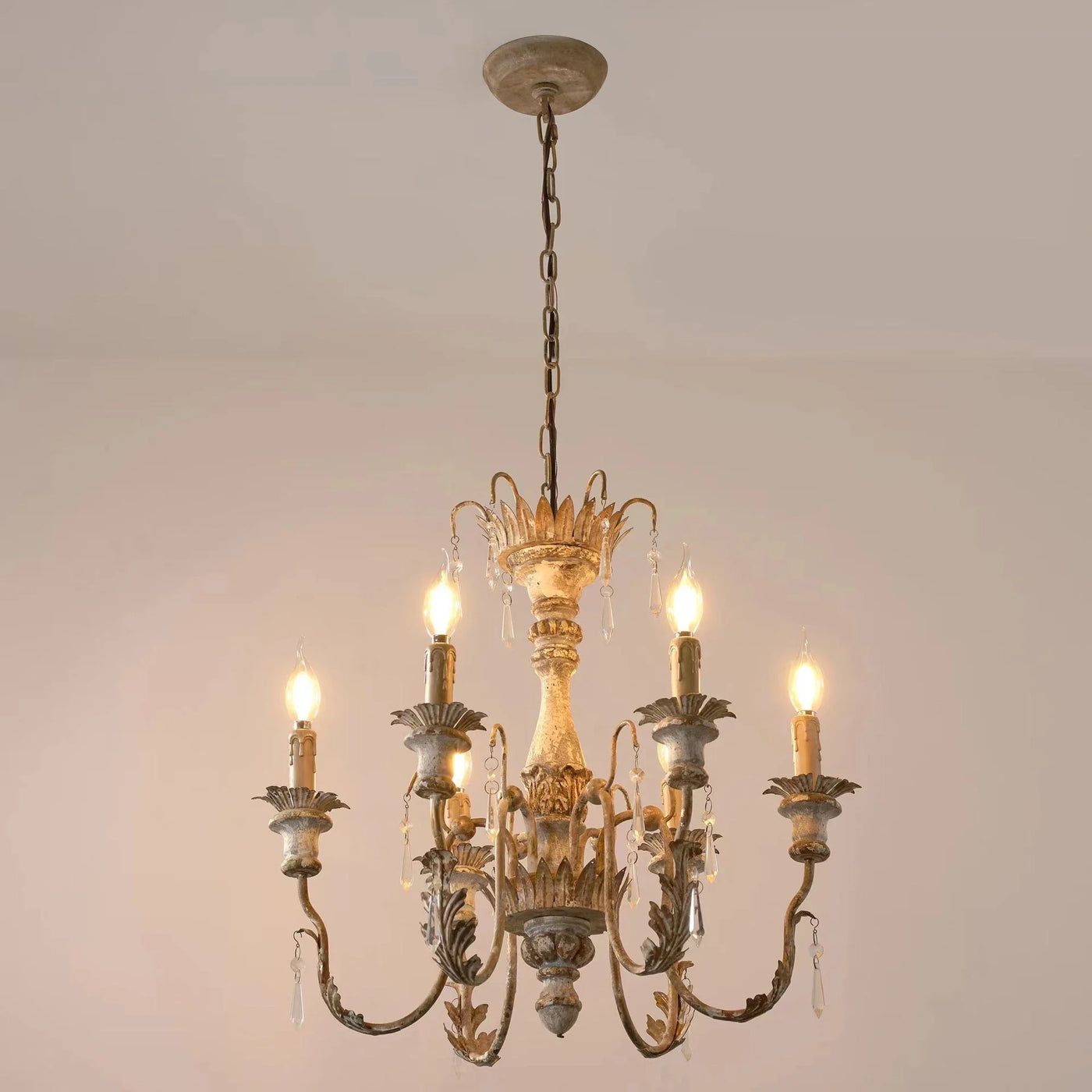 Lámpara vintage francesa de madera brillante