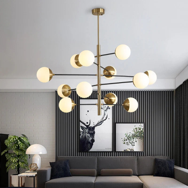 lámpara de techo moderna bola de vidrio metal dorado decoración artística