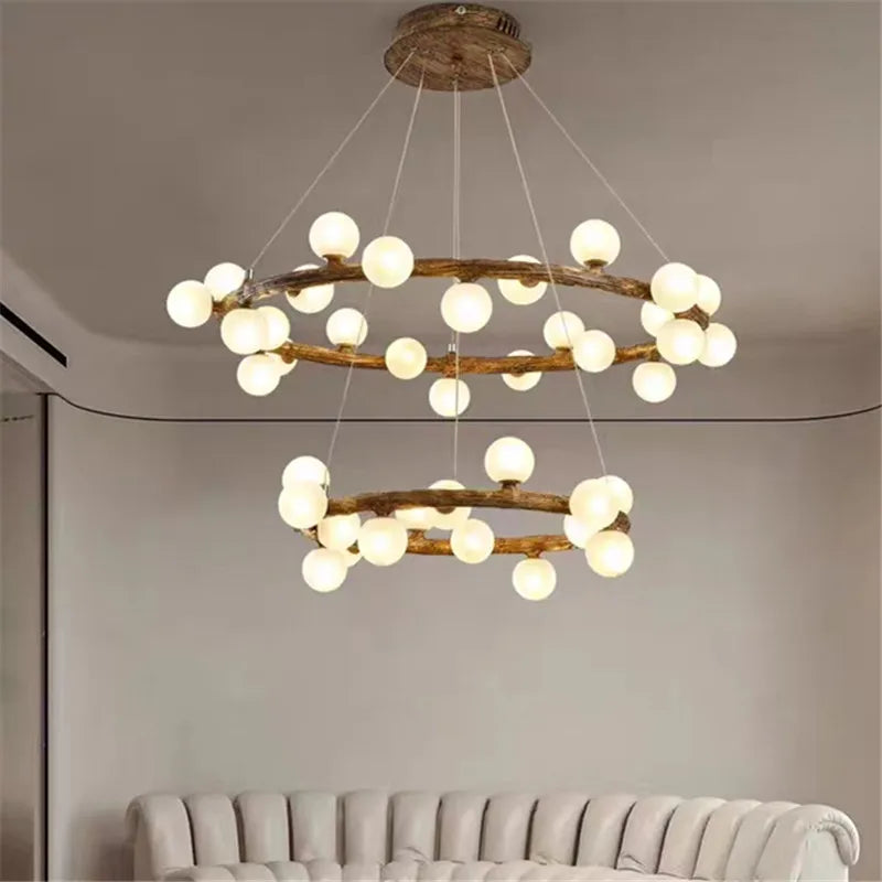 Lámpara retro en forma de rama de árbol de madera y vidrio