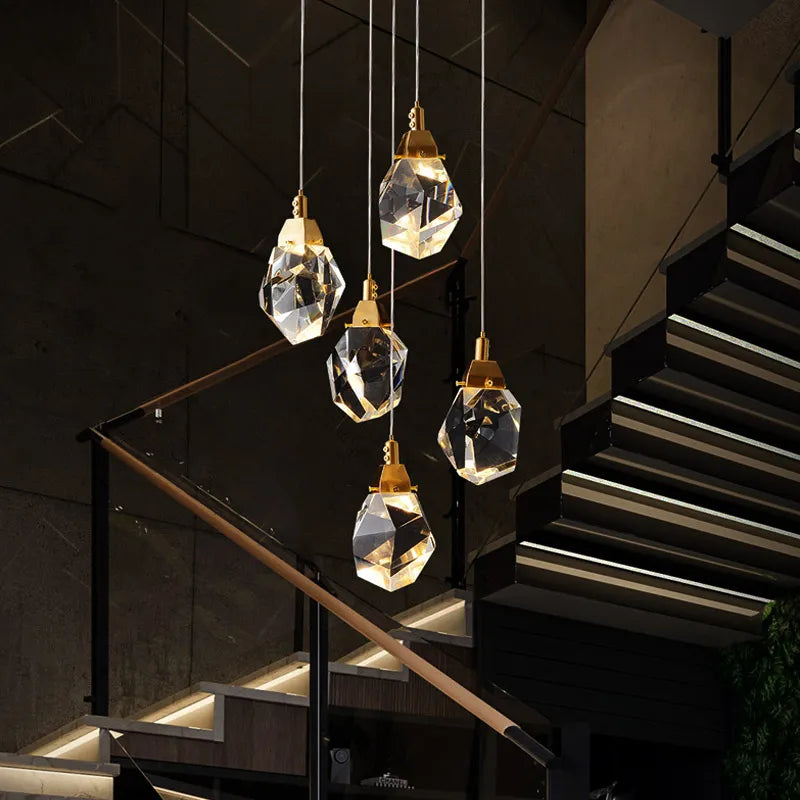 Candelabro de cristal de lujo Villa escalera comedor sala de estar Iceberg iluminación en forma de lingote iluminación interior lámparas LED