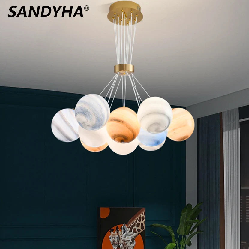 lámpara colgante nórdica led sandyha planetas bola de vidrio forma lunar