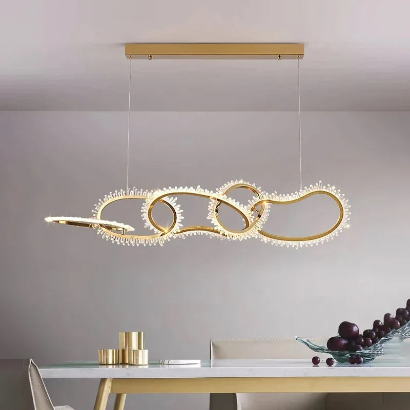 lámpara de lujo de cristal con anillos LED modernos