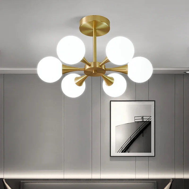 lámpara de araña nórdica de vidrio blanco para iluminación interior